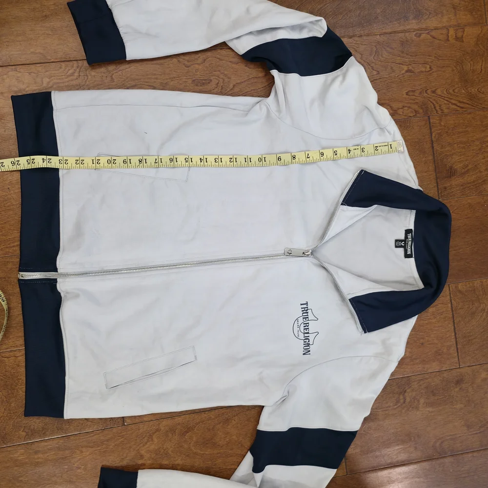 True Religion Light Grey and Navy Full Zip-Up Men Track Jacket Athlesuire